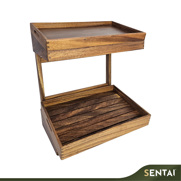 SENI BLACK WALNUT 2 TIER WOODEN BREAD RACK