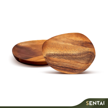 ACACIA WOOD ROUND PLATE (16X13CM)