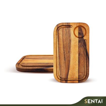 ACACIA WOOD SERVING PLATTER WITH GROOVE (7''X12'')