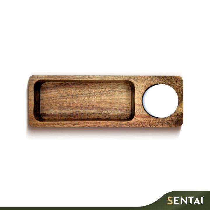 ACACIA WOOD SERVING TRAY WITH SAUCER