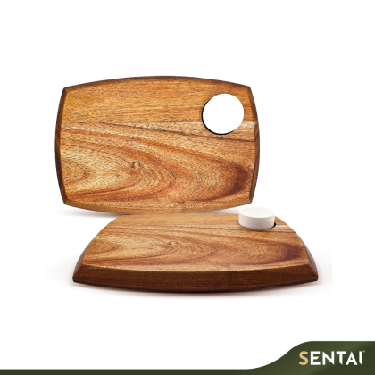 ACACIA WOOD SERVING PLATTER WITH SAUCER