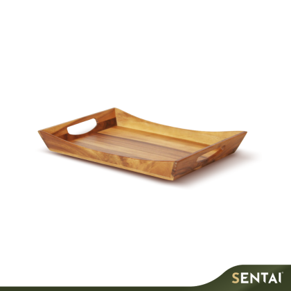 SENI PREMIUM ACACIA WOOD SQUARE TRAY WITH CURVY RIM NT030